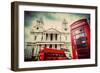 St Paul's Cathedral in London, the Uk. Red Bus and Telephone Booth, Cloudy Sky. Symbols of London I-Michal Bednarek-Framed Photographic Print