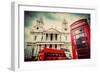 St Paul's Cathedral in London, the Uk. Red Bus and Telephone Booth, Cloudy Sky. Symbols of London I-Michal Bednarek-Framed Photographic Print