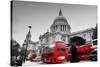 St Paul's Cathedral in London, the Uk. Red Buses in Motion and Man Walking with Umbrella.-Michal Bednarek-Stretched Canvas