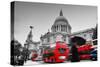 St Paul's Cathedral in London, the Uk. Red Buses in Motion and Man Walking with Umbrella.-Michal Bednarek-Stretched Canvas