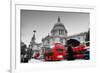 St Paul's Cathedral in London, the Uk. Red Buses in Motion and Man Walking with Umbrella.-Michal Bednarek-Framed Photographic Print