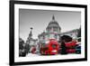 St Paul's Cathedral in London, the Uk. Red Buses in Motion and Man Walking with Umbrella.-Michal Bednarek-Framed Photographic Print