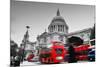 St Paul's Cathedral in London, the Uk. Red Buses in Motion and Man Walking with Umbrella.-Michal Bednarek-Mounted Photographic Print