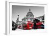 St Paul's Cathedral in London, the Uk. Red Buses in Motion and Man Walking with Umbrella.-Michal Bednarek-Framed Photographic Print