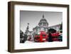 St Paul's Cathedral in London, the Uk. Red Buses in Motion and Man Walking with Umbrella.-Michal Bednarek-Framed Photographic Print
