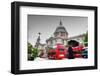 St Paul's Cathedral in London, the Uk. Red Buses in Motion and Man Walking with Umbrella.-Michal Bednarek-Framed Photographic Print