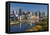 St Paul, Skyline from Mississippi River, Minneapolis, Minnesota, USA-Walter Bibikow-Framed Stretched Canvas