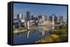 St Paul, Skyline from Mississippi River, Minneapolis, Minnesota, USA-Walter Bibikow-Framed Stretched Canvas