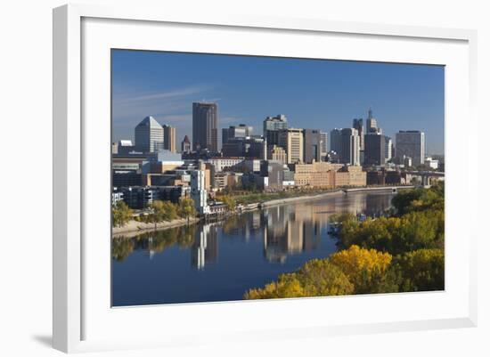 St Paul, Skyline from Mississippi River, Minneapolis, Minnesota, USA-Walter Bibikow-Framed Photographic Print