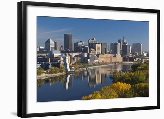 St Paul, Skyline from Mississippi River, Minneapolis, Minnesota, USA-Walter Bibikow-Framed Photographic Print