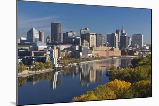 St Paul, Skyline from Mississippi River, Minneapolis, Minnesota, USA-Walter Bibikow-Mounted Photographic Print