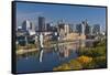 St Paul, Skyline from Mississippi River, Minneapolis, Minnesota, USA-Walter Bibikow-Framed Stretched Canvas