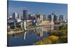 St Paul, Skyline from Mississippi River, Minneapolis, Minnesota, USA-Walter Bibikow-Stretched Canvas