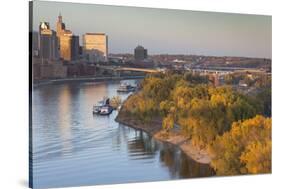 St Paul, Skyline from Mississippi River, Minneapolis, Minnesota, USA-Walter Bibikow-Stretched Canvas
