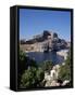 St. Pauls Bay Looking Towards Lindos Acropolis, Lindos, Rhodes, Dodecanese Islands, Greece-Tom Teegan-Framed Stretched Canvas