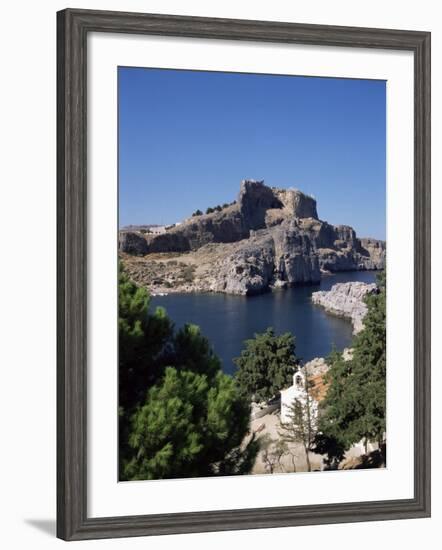 St. Pauls Bay Looking Towards Lindos Acropolis, Lindos, Rhodes, Dodecanese Islands, Greece-Tom Teegan-Framed Photographic Print