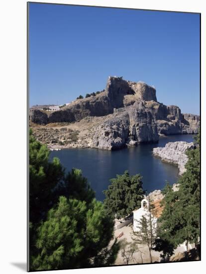 St. Pauls Bay Looking Towards Lindos Acropolis, Lindos, Rhodes, Dodecanese Islands, Greece-Tom Teegan-Mounted Photographic Print