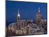 St Pauls Pro Cathedral and Carmelite's church, both landmarks of Valletta, Malta at blue hour-enricocacciafotografie-Mounted Photographic Print