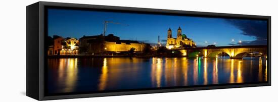 St. Peter and Paul Church with Bridge Lit Up at Dusk, River Shannon, Athlone, Republic of Ireland-null-Framed Stretched Canvas