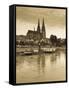 St. Peter Cathedral and Town, Dom, Regensburg, Bavaria, Germany-Walter Bibikow-Framed Stretched Canvas