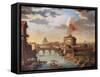 St Peter's Basilica and Castle Sant'Angelo in Rome-null-Framed Stretched Canvas
