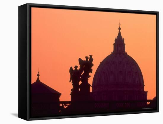 St. Peter's Basilica and Statues on Ponte St. Angelo, Vatican, Rome, Italy-David Barnes-Framed Stretched Canvas