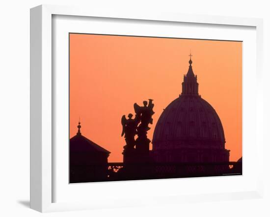 St. Peter's Basilica and Statues on Ponte St. Angelo, Vatican, Rome, Italy-David Barnes-Framed Photographic Print