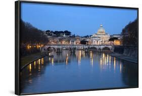 St. Peter's Basilica, the River Tiber and Ponte Sant'Angelo at Night, Rome, Lazio, Italy-Stuart Black-Framed Photographic Print