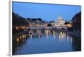 St. Peter's Basilica, the River Tiber and Ponte Sant'Angelo at Night, Rome, Lazio, Italy-Stuart Black-Framed Photographic Print