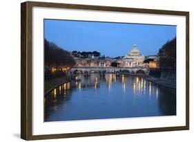 St. Peter's Basilica, the River Tiber and Ponte Sant'Angelo at Night, Rome, Lazio, Italy-Stuart Black-Framed Photographic Print