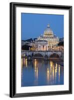 St. Peter's Basilica, the River Tiber and Ponte Sant'Angelo at Night, Rome, Lazio, Italy-Stuart Black-Framed Photographic Print