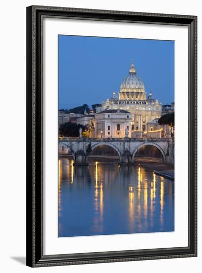 St. Peter's Basilica, the River Tiber and Ponte Sant'Angelo at Night, Rome, Lazio, Italy-Stuart Black-Framed Photographic Print