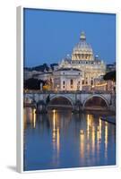 St. Peter's Basilica, the River Tiber and Ponte Sant'Angelo at Night, Rome, Lazio, Italy-Stuart Black-Framed Photographic Print