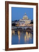 St. Peter's Basilica, the River Tiber and Ponte Sant'Angelo at Night, Rome, Lazio, Italy-Stuart Black-Framed Photographic Print