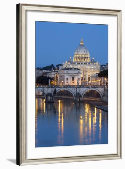 St. Peter's Basilica, the River Tiber and Ponte Sant'Angelo at Night, Rome, Lazio, Italy-Stuart Black-Framed Photographic Print