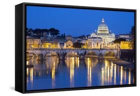 St. Peter's Basilica, the River Tiber and Ponte Sant'Angelo at Night, Rome, Lazio, Italy-Stuart Black-Framed Stretched Canvas