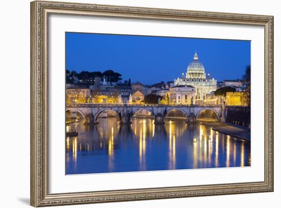 St. Peter's Basilica, the River Tiber and Ponte Sant'Angelo at Night, Rome, Lazio, Italy-Stuart Black-Framed Photographic Print