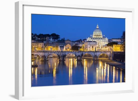 St. Peter's Basilica, the River Tiber and Ponte Sant'Angelo at Night, Rome, Lazio, Italy-Stuart Black-Framed Photographic Print