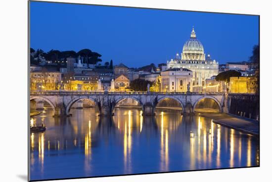 St. Peter's Basilica, the River Tiber and Ponte Sant'Angelo at Night, Rome, Lazio, Italy-Stuart Black-Mounted Photographic Print