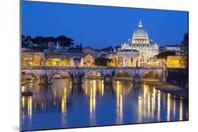 St. Peter's Basilica, the River Tiber and Ponte Sant'Angelo at Night, Rome, Lazio, Italy-Stuart Black-Mounted Photographic Print