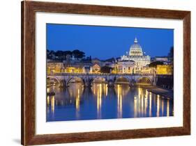 St. Peter's Basilica, the River Tiber and Ponte Sant'Angelo at Night, Rome, Lazio, Italy-Stuart Black-Framed Photographic Print