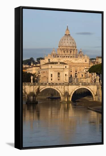 St. Peter's Basilica, the River Tiber and Ponte Sant'Angelo, Rome, Lazio, Italy-Stuart Black-Framed Stretched Canvas