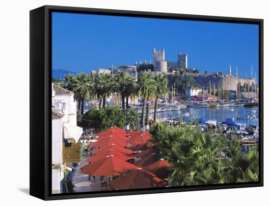 St. Peter's Castle, Marina and Yachts in Foreground, Bodrum, Anatolia, Turkey Minor, Eurasia-Sakis Papadopoulos-Framed Stretched Canvas