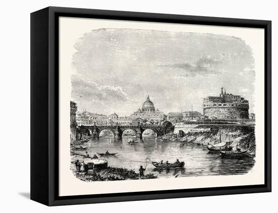 St. Peter's with the Bridge and Castle of St. Angelo, Rome, Italy-null-Framed Stretched Canvas