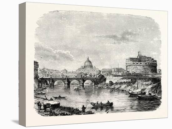 St. Peter's with the Bridge and Castle of St. Angelo, Rome, Italy-null-Stretched Canvas
