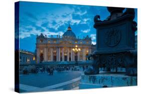 St. Peters and Piazza San Pietro at Dusk, Vatican City, UNESCO World Heritage Site, Rome, Lazio-Frank Fell-Stretched Canvas