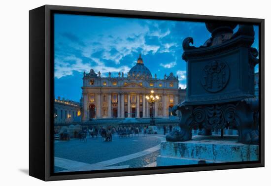 St. Peters and Piazza San Pietro at Dusk, Vatican City, UNESCO World Heritage Site, Rome, Lazio-Frank Fell-Framed Stretched Canvas