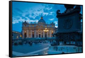 St. Peters and Piazza San Pietro at Dusk, Vatican City, UNESCO World Heritage Site, Rome, Lazio-Frank Fell-Framed Stretched Canvas