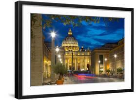 St. Peters and Piazza San Pietro at Dusk, Vatican City, UNESCO World Heritage Site, Rome, Lazio-Frank Fell-Framed Photographic Print