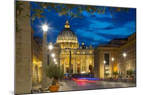 St. Peters and Piazza San Pietro at Dusk, Vatican City, UNESCO World Heritage Site, Rome, Lazio-Frank Fell-Mounted Photographic Print